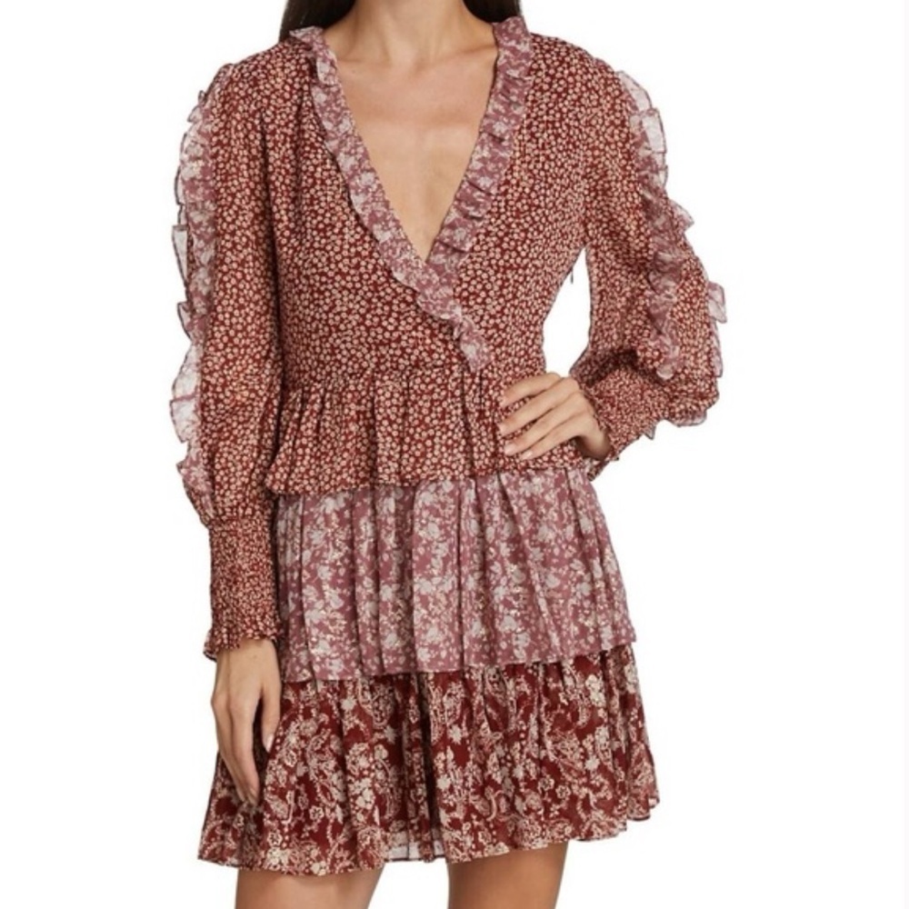 En Saison Metallic Floral Mini Dress Sz M